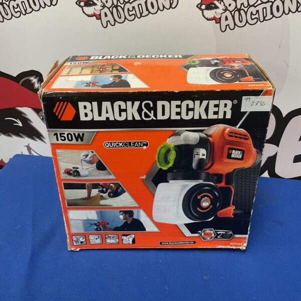 Black and Decker paint sprayer in original packaging, front view.