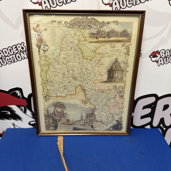 Framed antique map of Oxfordshire, detailed county print.
