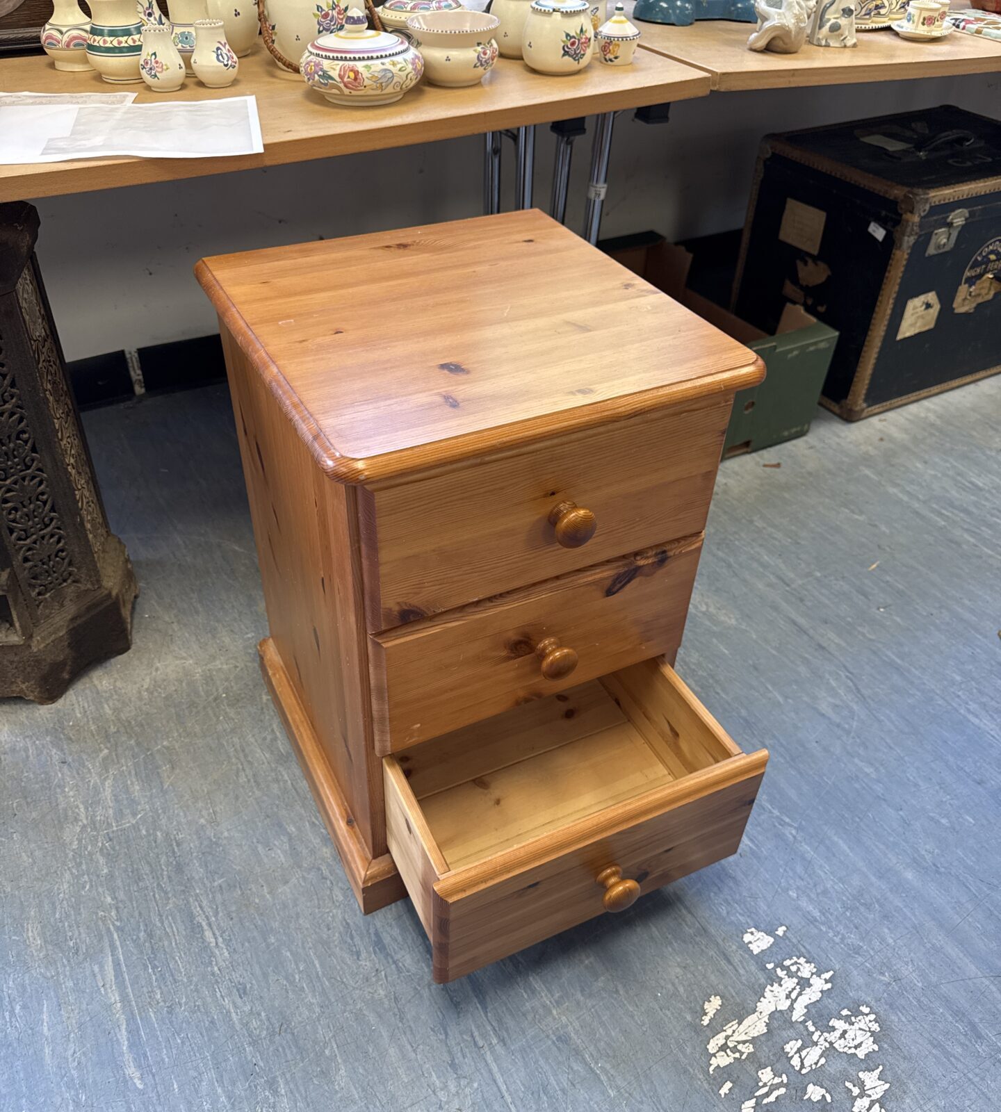 Pine three drawer bedroom cabinet