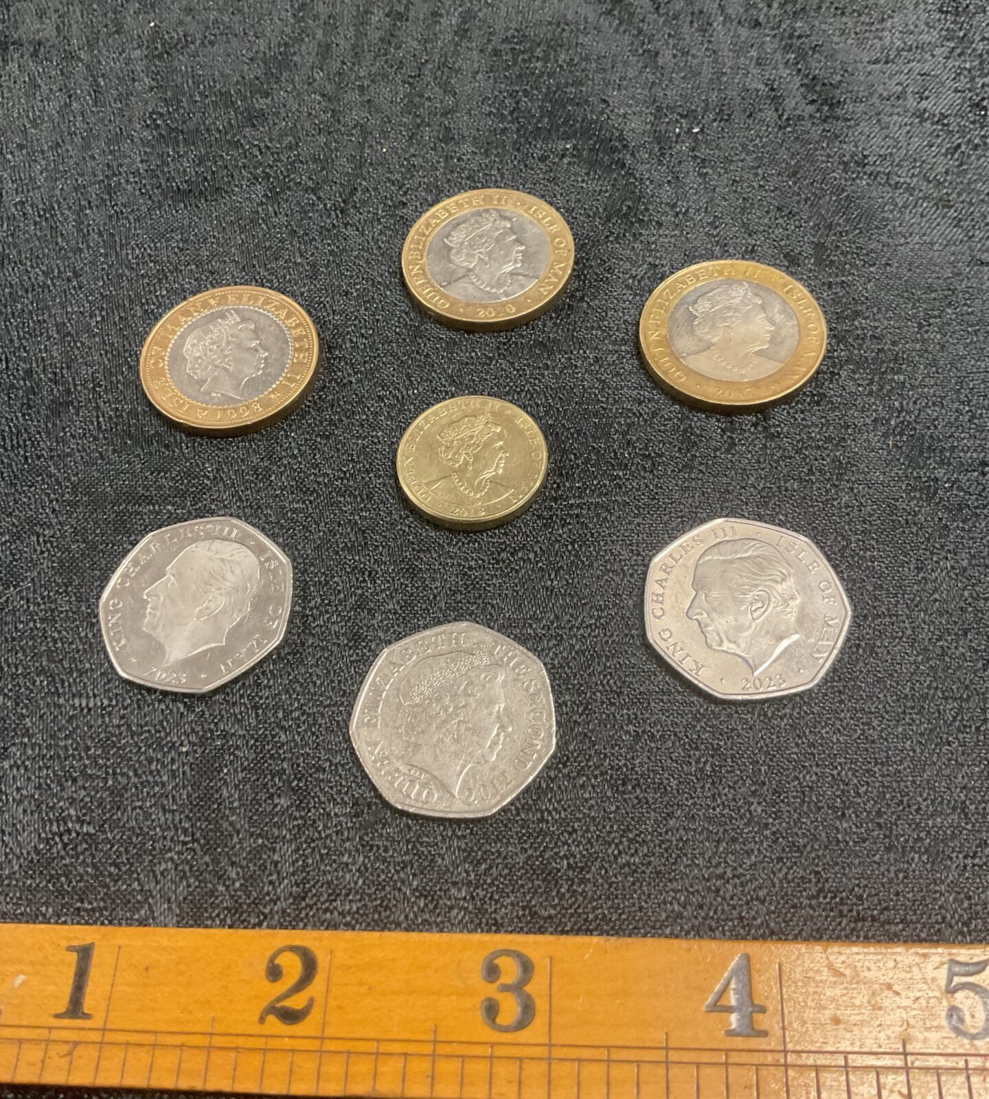 three isle of man £2 coins two 50p and £1 and jersey 50p - Image 2
