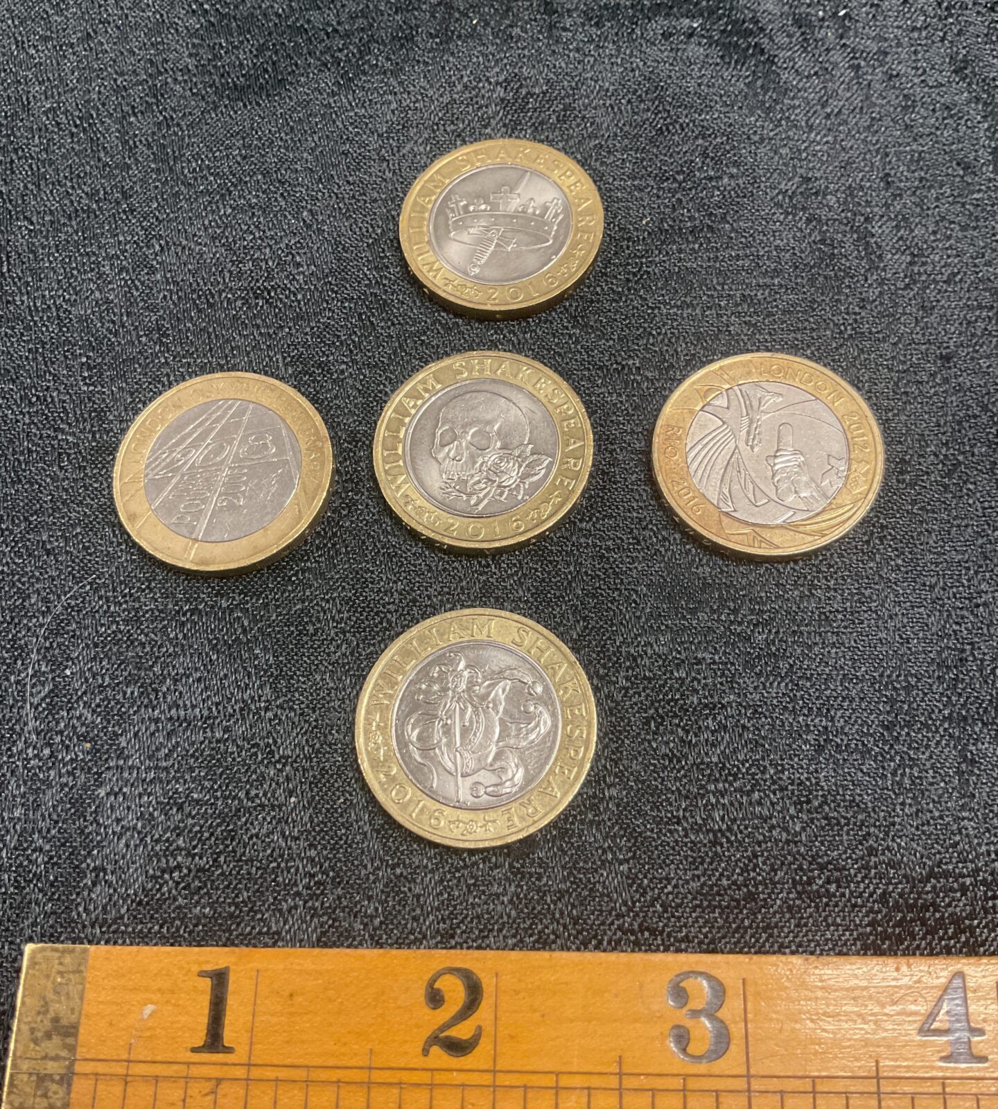 five £2 Coins 2008 olympic change over 2012 Change over and 3 Shakespear