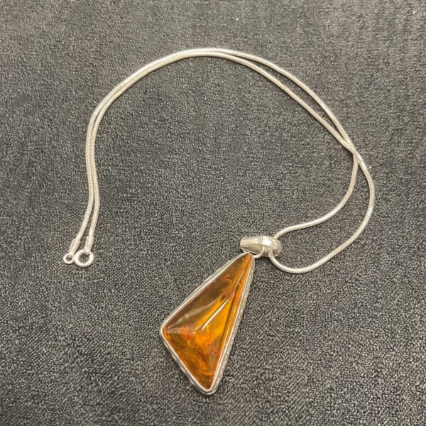 925 Silver Amber pendant on snake link 16” silver  necklace