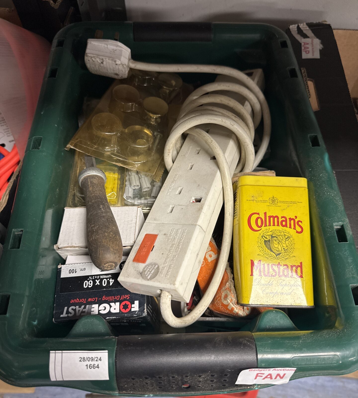 Box of garage clearance items