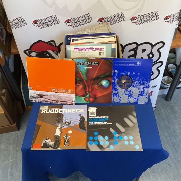 Collection of 12 inch trance and garage vinyl records.