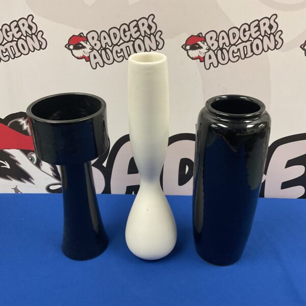Black and white Japanese vases, vintage ceramic decor.