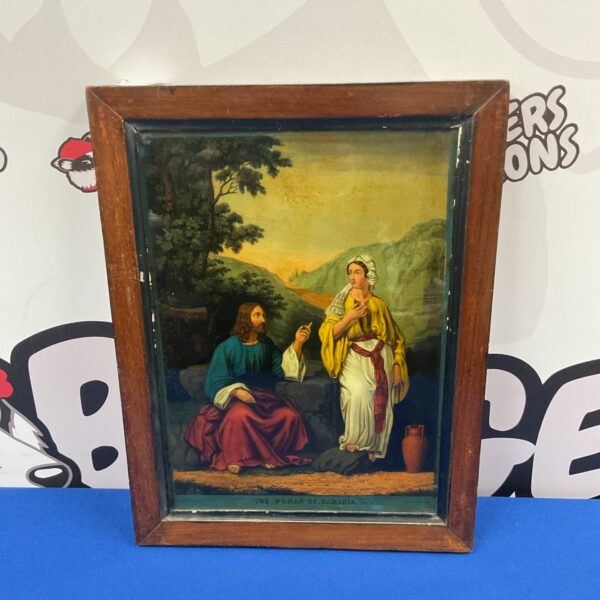 Antique James Bateman print of the Woman of Samaria on glass.
