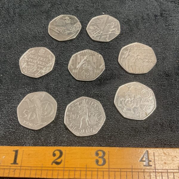 Collection of 50p coins including the 2016 Olympic Games coin.