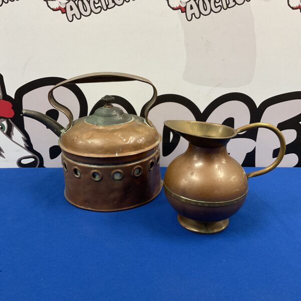 Vintage copper kettle and jug set by Joyman and Peerage.