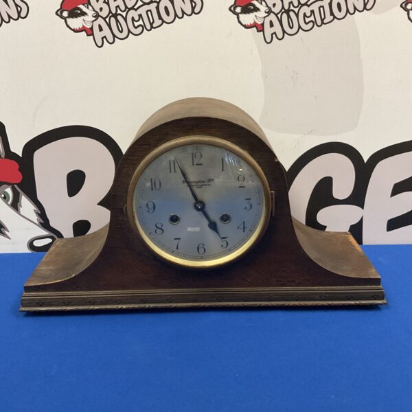 Vintage Bravingtons mantle clock with Napoleon hat design, 1930s.