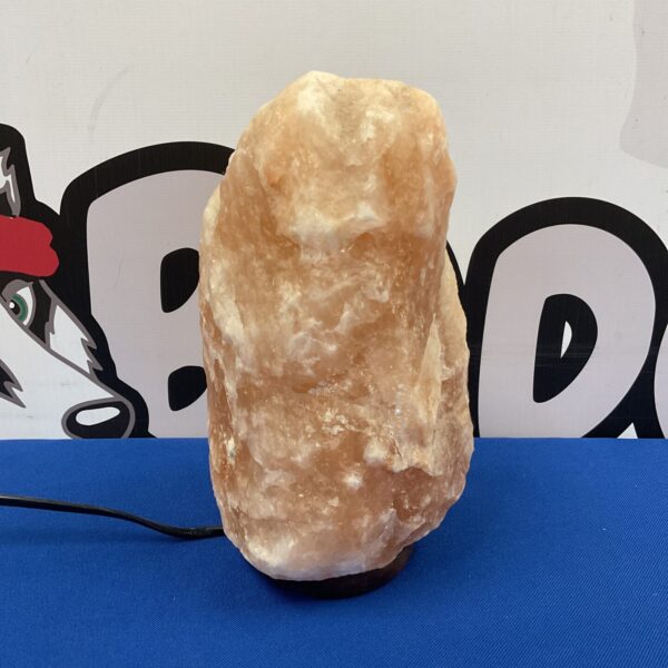 Natural Himalayan salt lamp with warm glow.