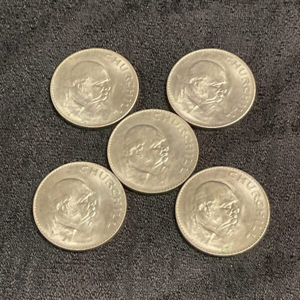 Five Churchill crowns in a coin lot.
