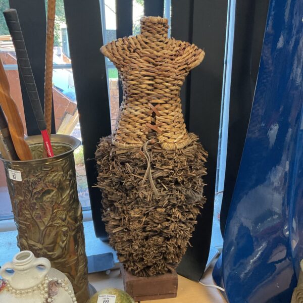 Vintage wicker mannequin, quarter size, female torso form.
