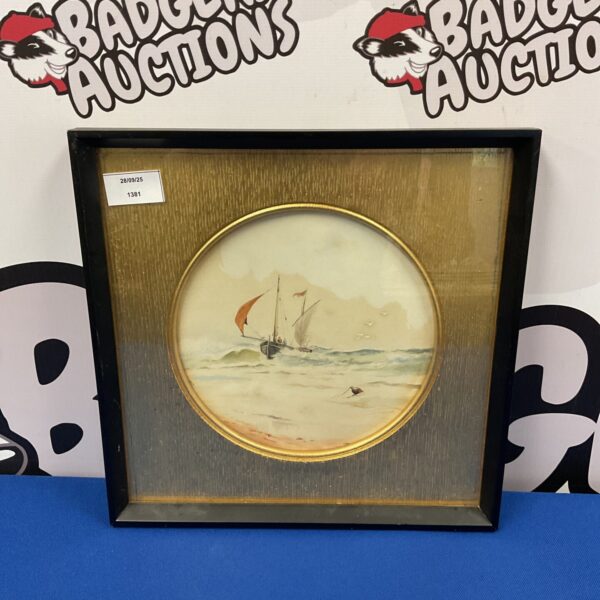 F J Aldridge watercolour painting of a fishing boat at sea.