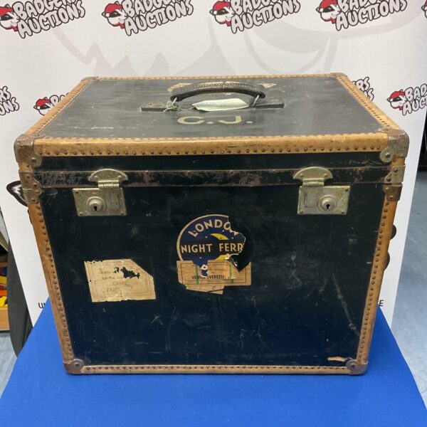 Vintage steamer trunk with London Night Ferry sticker.