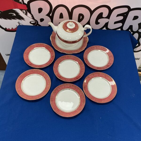 Vintage Salisbury bone china tea set with teapot and plates.