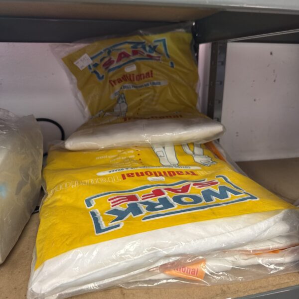Lot of four new decorators bib and brace overalls for workwear.