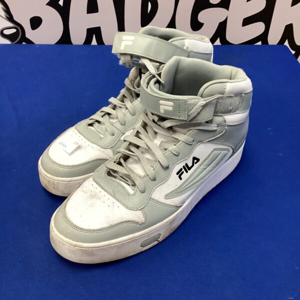 Vintage Fila hi top trainers size 12, retro sportswear.
