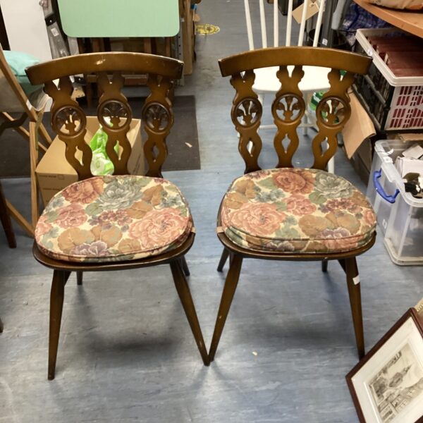 Two Ercol mid century fleur de lys dining chairs