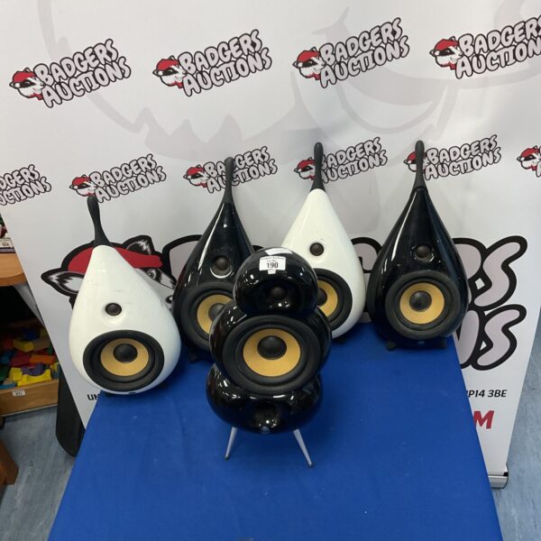 Black Scandyna speakers, a pair of modern satellite speakers.