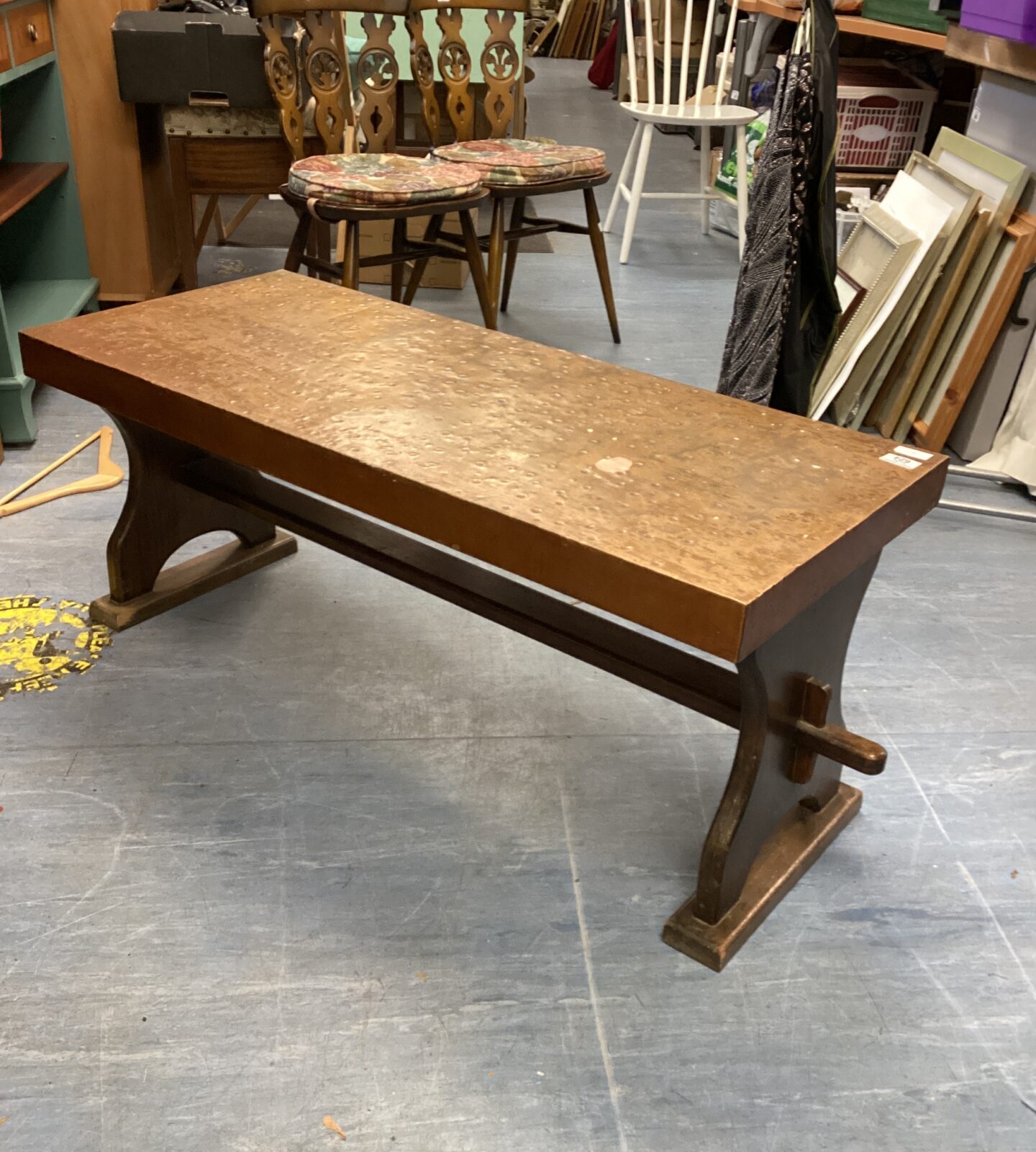 1970s hammered copper topped table