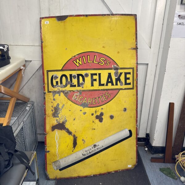 Large vintage Wills Gold Flake cigarettes enamel advertising sign.