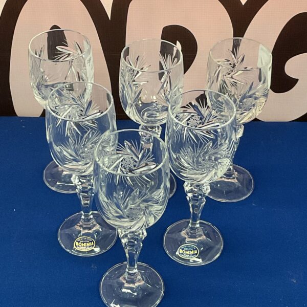 Set of six antique Bohemian cut crystal glasses.