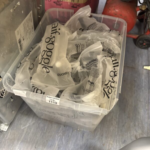 Box of new laif safety goggles for industrial use.