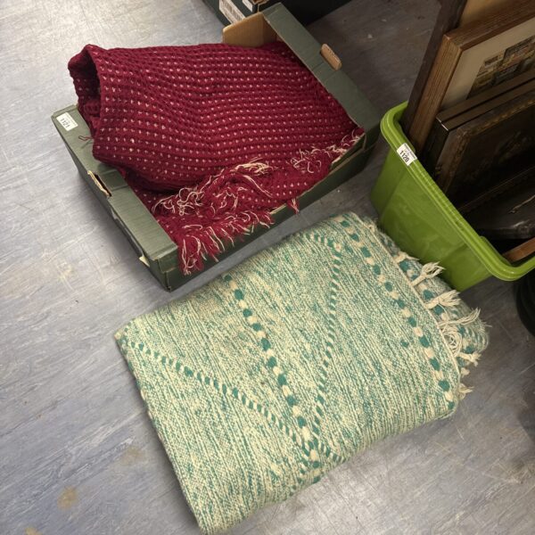 Vintage Welsh waffle blanket with textured geometric pattern.