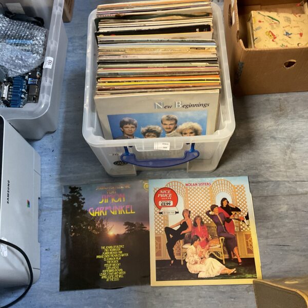 Large lot of vintage 12-inch vinyl records for collectors.