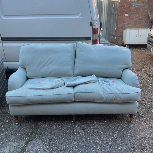 Vintage Wesley Barrell sofa in neutral fabric upholstery.