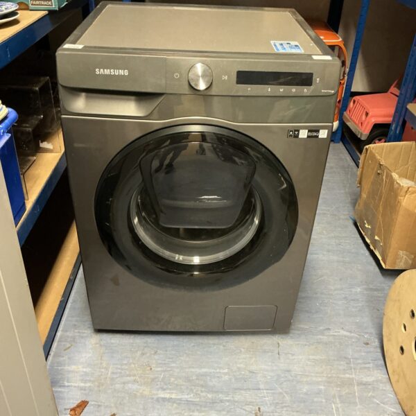 Front view of a used Samsung smart washing machine.