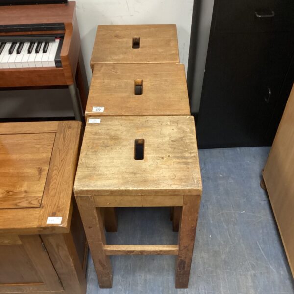 Three vintage school laboratory stools