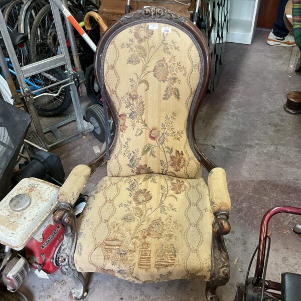 Antique balloon back nursing chair with floral fabric