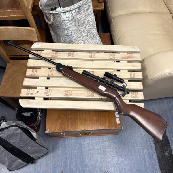 Full view of the Webley Excel .177 air rifle with scope attached.