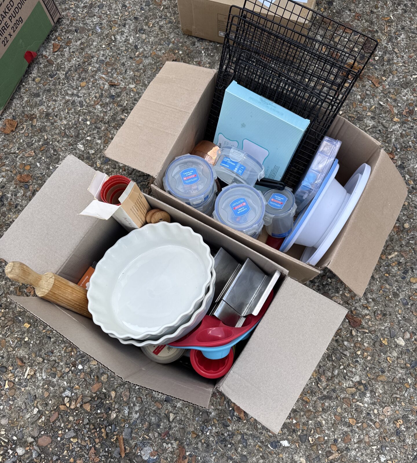 Two boxes of kitchen baking items