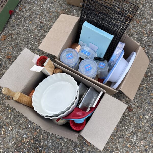 Two boxes of kitchen baking items