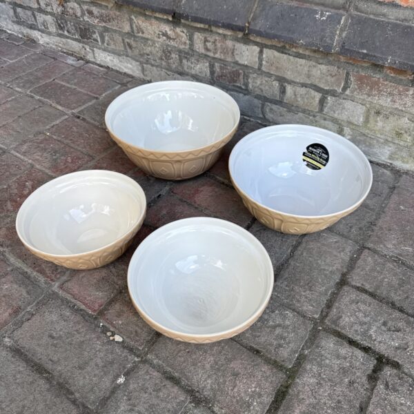 Four mason cash food mixing bowls - two large, two medium sized