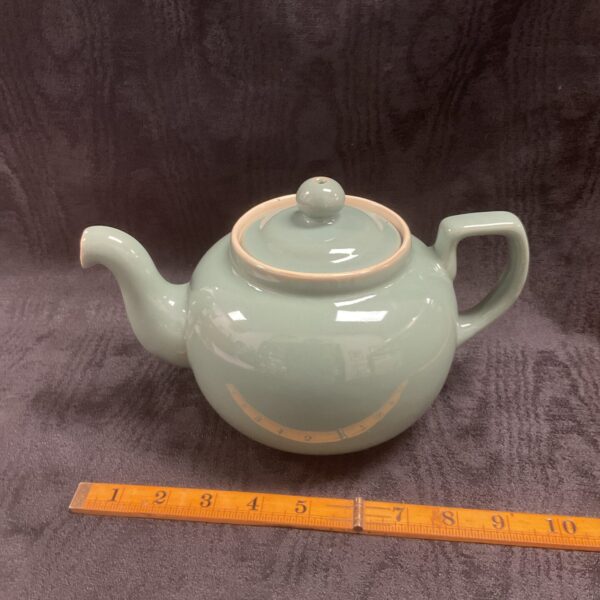 Vintage green Denby teapot, collectible stoneware kitchenware.