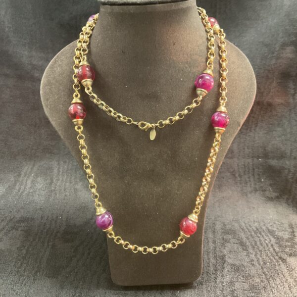 Vintage Joan Rivers red glass bead necklace, 36 inches long.