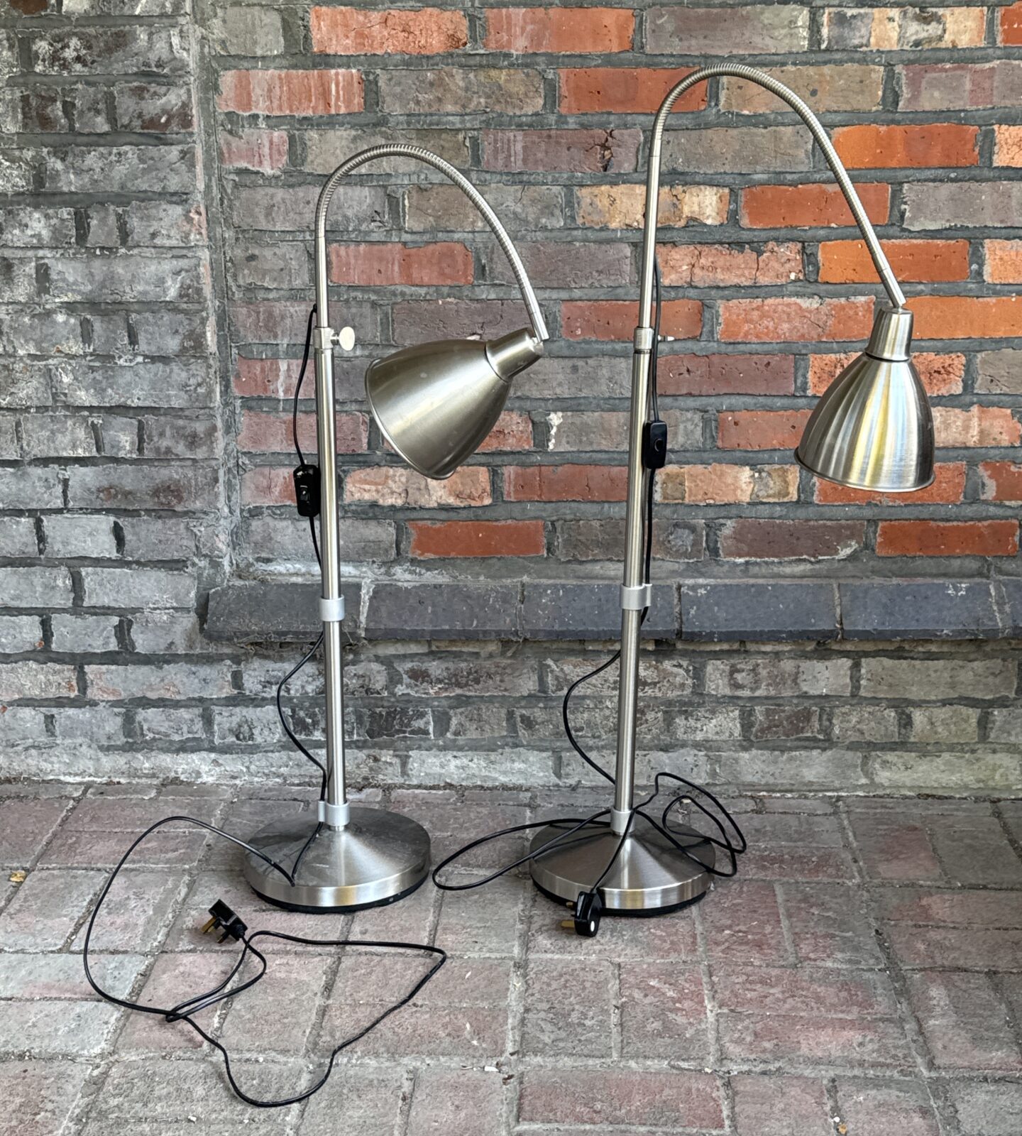 Pair of height adjustable floor standing brushed steel effect reading ...