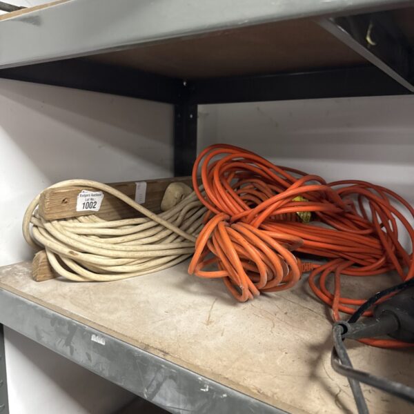 Long orange Flymo mower power cable with extension lead.