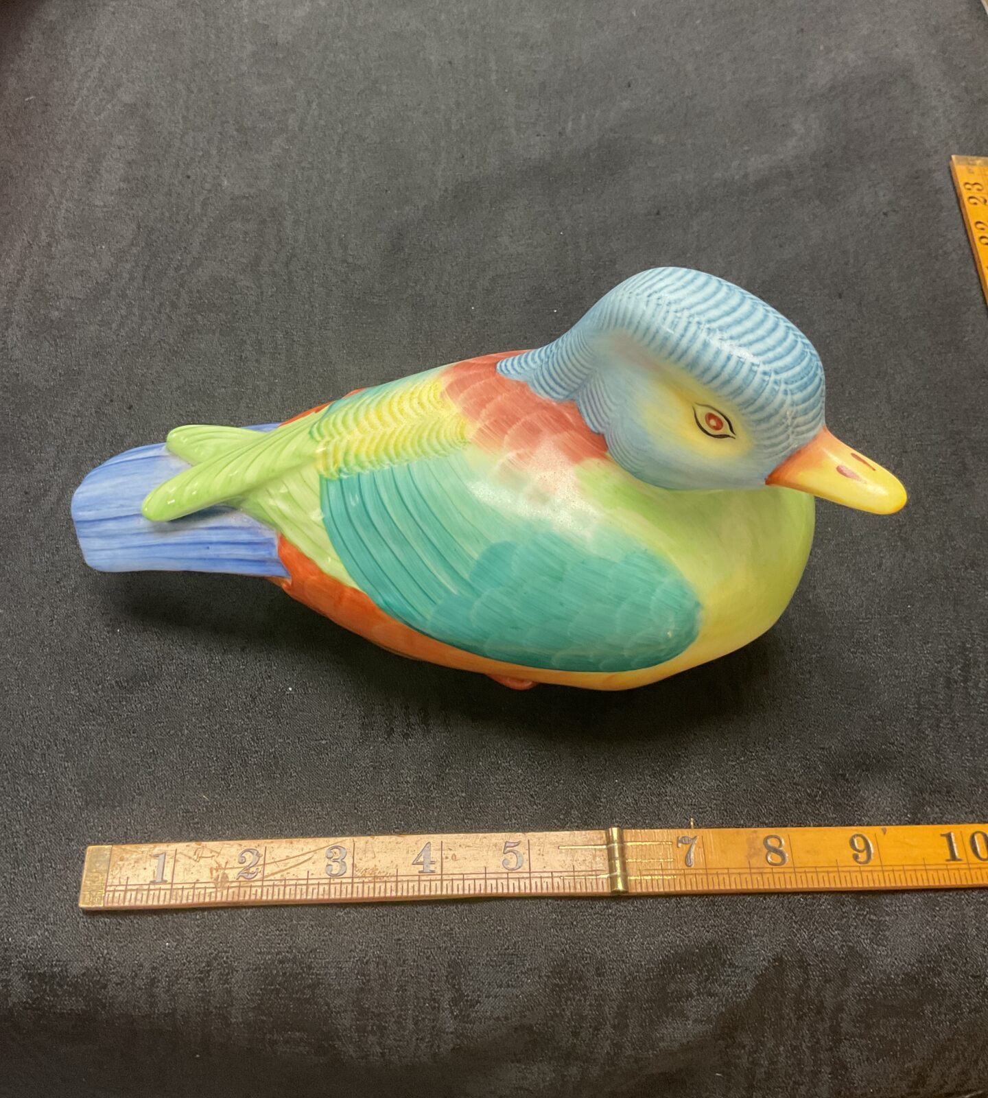 vintage hand painted porcelain figurine of a mandrin duck from hollohaza hungary