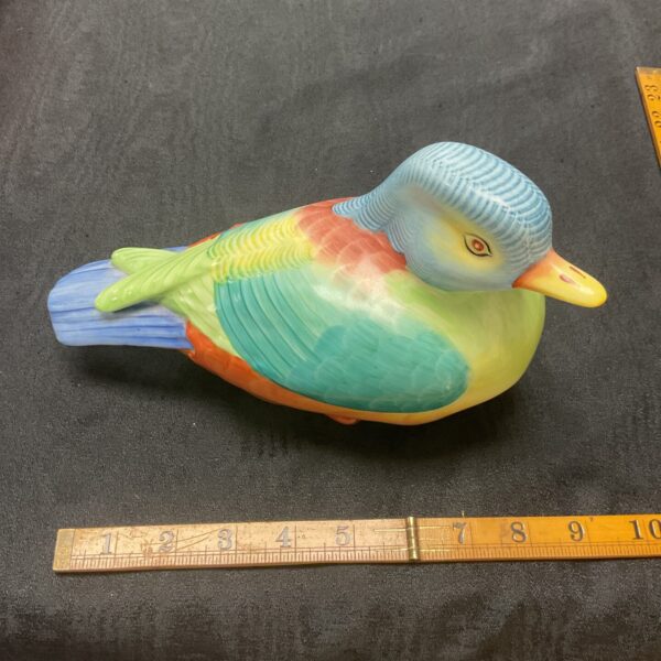 vintage hand painted porcelain figurine of a mandrin duck from hollohaza hungary