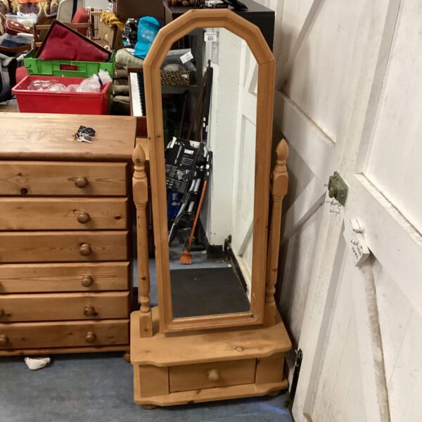 Pine bedroom full length mirror with drawer base