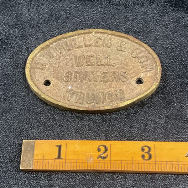 Vintage  H W Bullen & Son Well Makers Trunch Brass Plaque