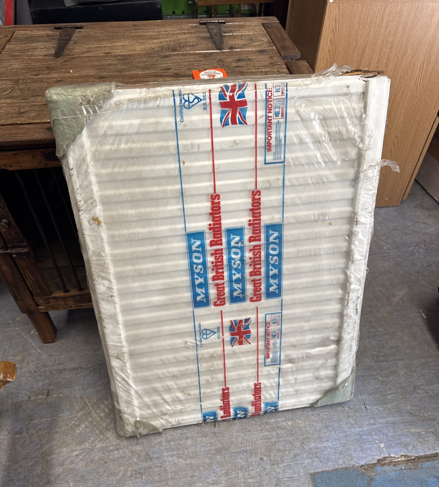 Myson radiator 31.5” length x 23” height x 2.25” thick approx - new but has some cosmetic marks