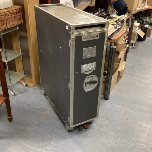 Vintage Aer Lingus stewards cart, showing wear and tear.