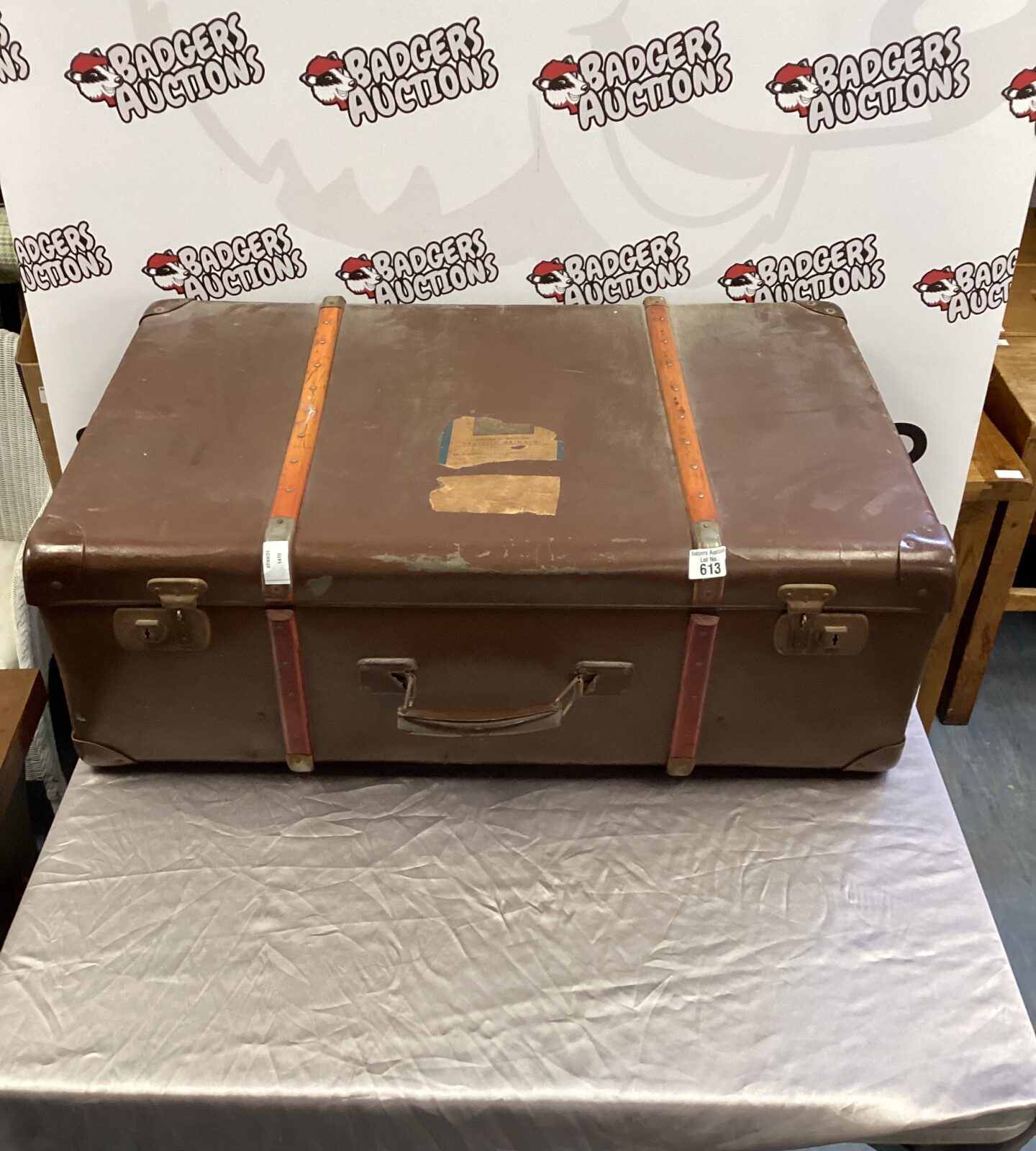 Vintage leather travel trunk