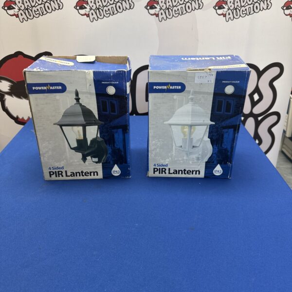Two Powermaster PIR lanterns in original packaging.