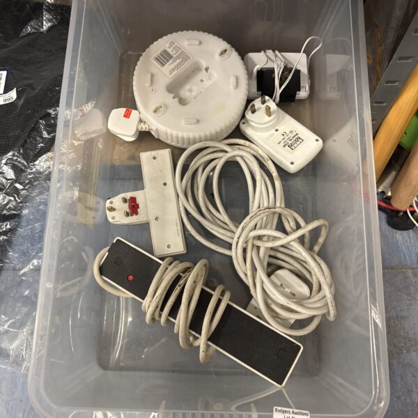 Box of extension leads, a timer & smart meter